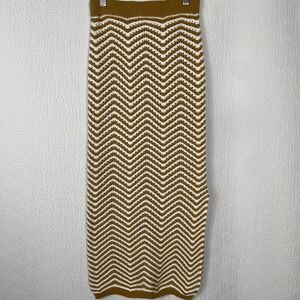 Willow & Wind Mustard Yellow White Chevron Knit Maxi Skirt XS Zigzag Boho